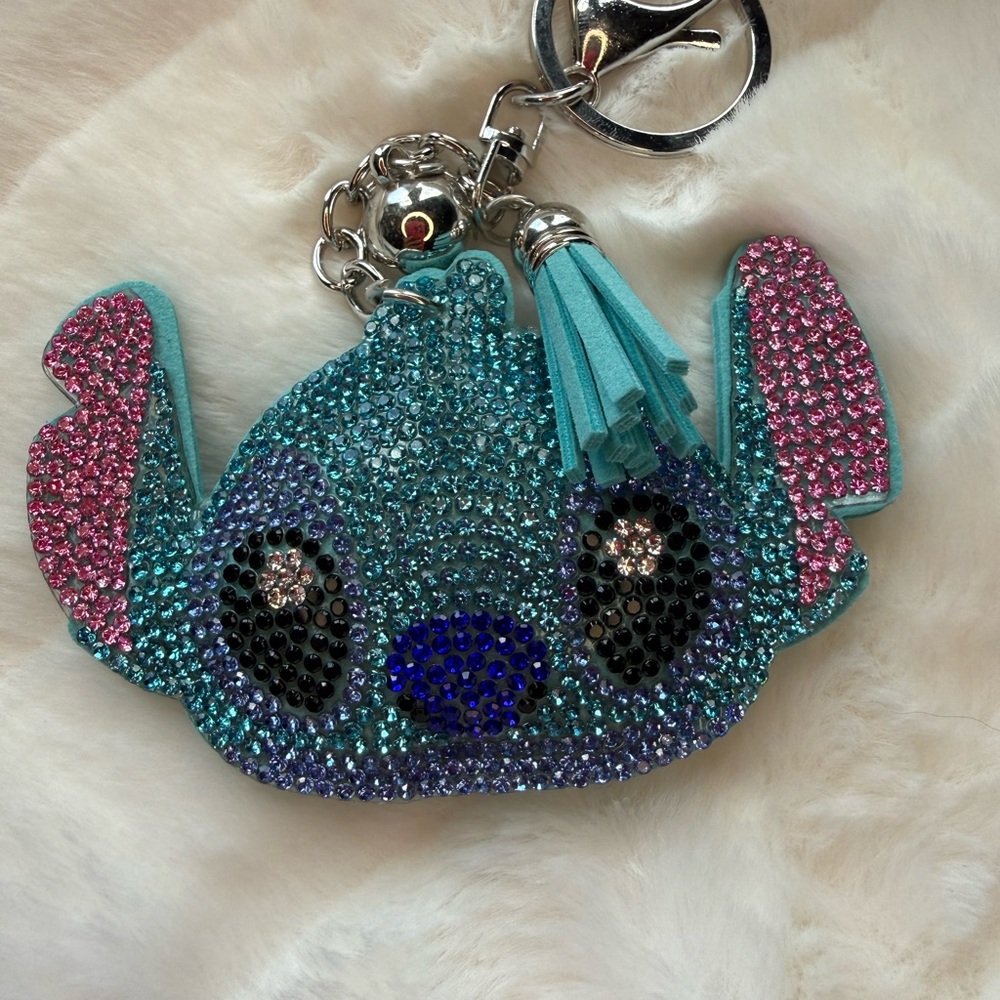 Purse Bling Sparkling Blue and Pink Stitch  Keychain
